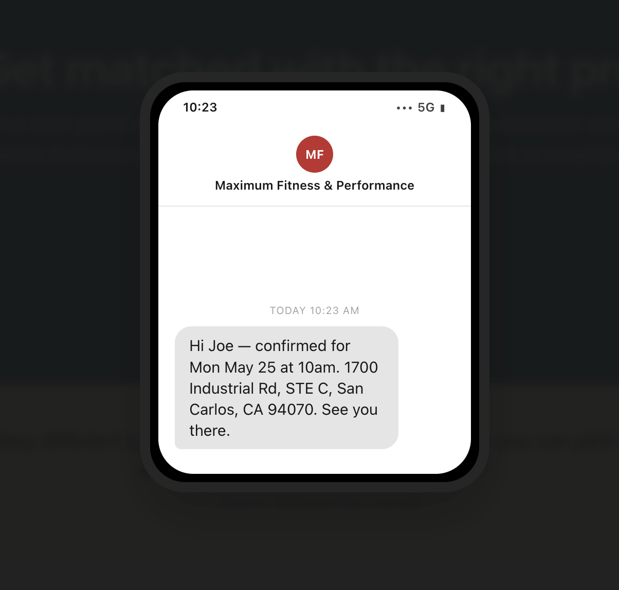 SMS confirmation on a phone