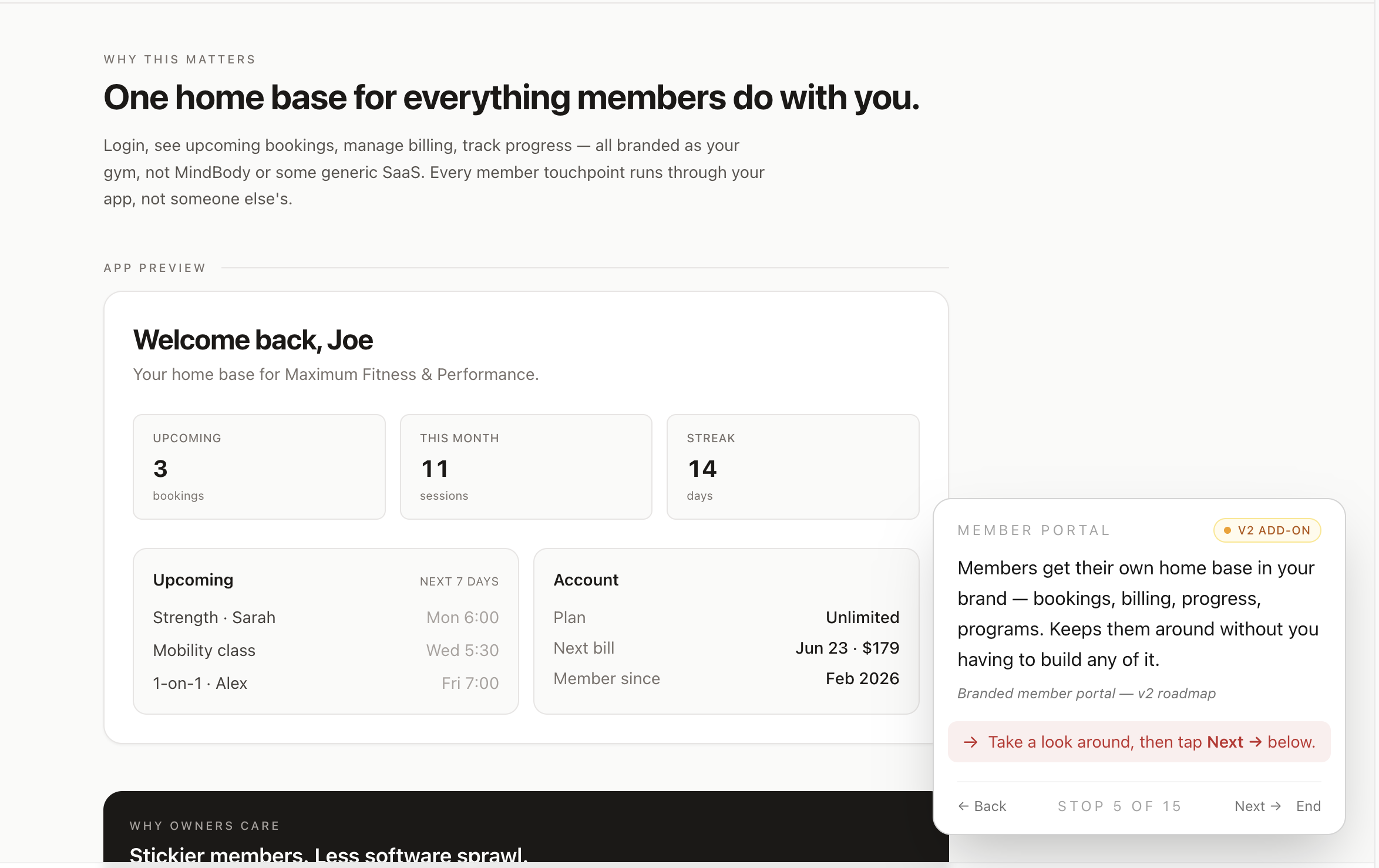 Member portal home view