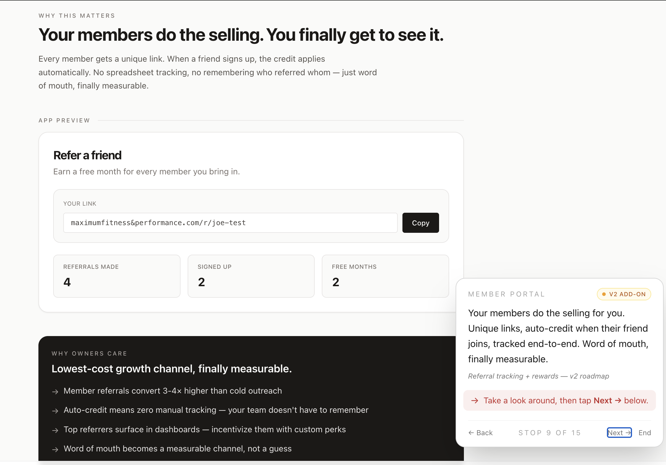 Referral program view with tracked credits